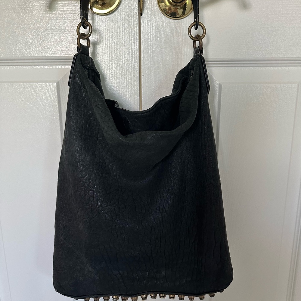 Alexander Wang Black Pebbled Leather Shoulder Bag with studs